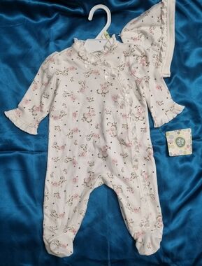 Little Me - Baby Floral Ruffle One-Piece Footed Romper - White And Pink